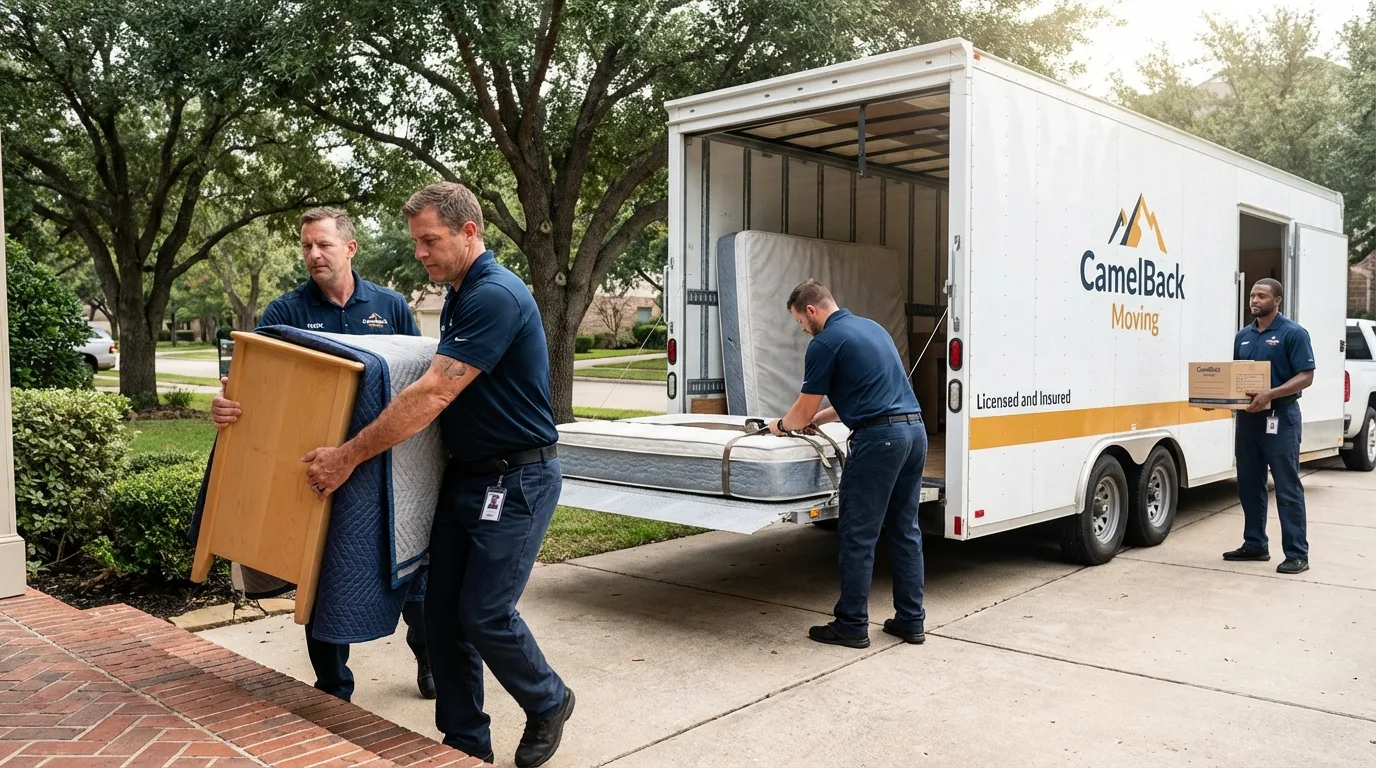 Crew loading residential truck for cross-state move from Baldwyn, MS